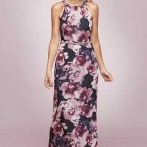 Beaded Belt Floral Chiffon Halter Dress - image 1